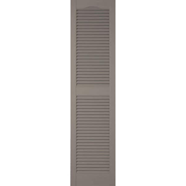 Ekena Millwork 14-1/2 in. x 80 in. Lifetime Vinyl Custom Cathedral Top Center Mullion Open Louvered Shutters Pair Clay