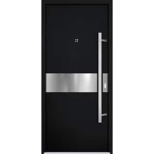 6072 36 in. x 80 in. Left-hand/Inswing Black Enamel Steel Prehung Front Door with Hardware