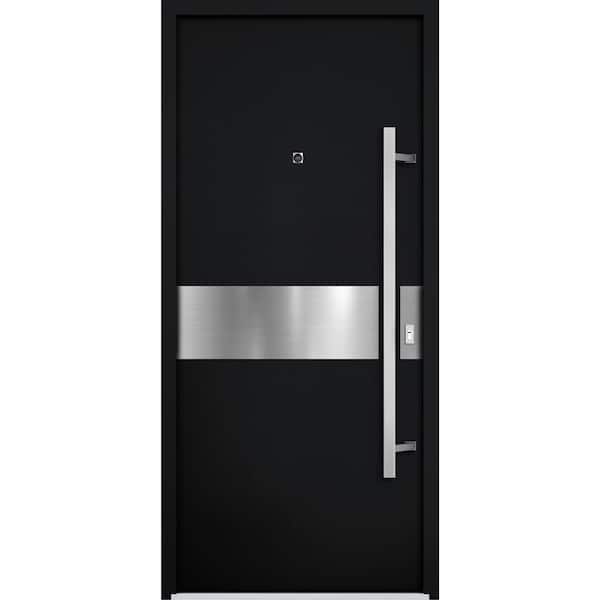 VDOMDOORS 6072 36 in. x 80 in. Left-hand/Inswing Black Enamel Steel Prehung Front Door with Hardware