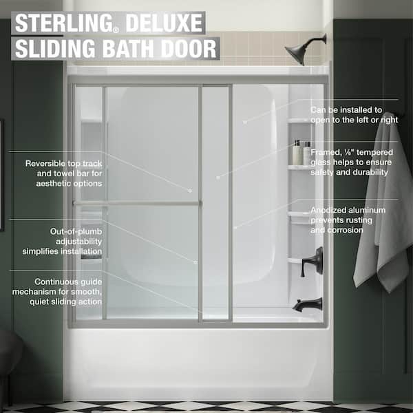 Deluxe 55-60 in W x 56 in. H Sliding Framed Bath Door with 1/8 in. Clear Glass in Silver
