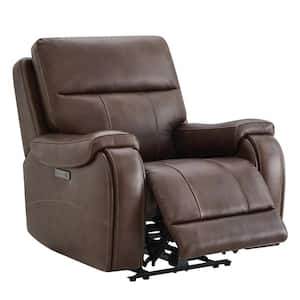 Alaric Brown Genuine Leather Zero Gravity Power Recliner with Metal Frame, Adjustable Headrest, Cup Holders