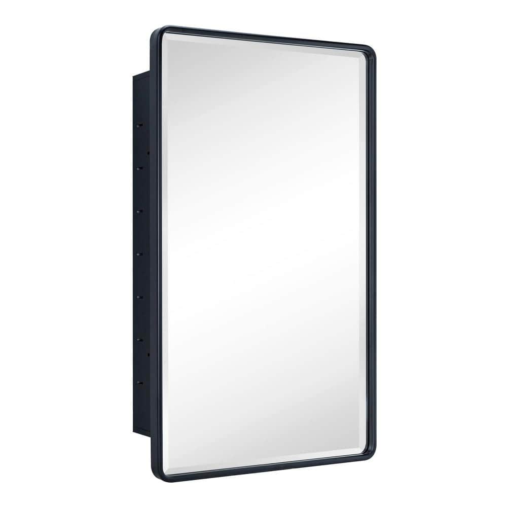 Farmhouse Matt Black Metal Framed Rectangular Medicine Cabinet with Mirror
