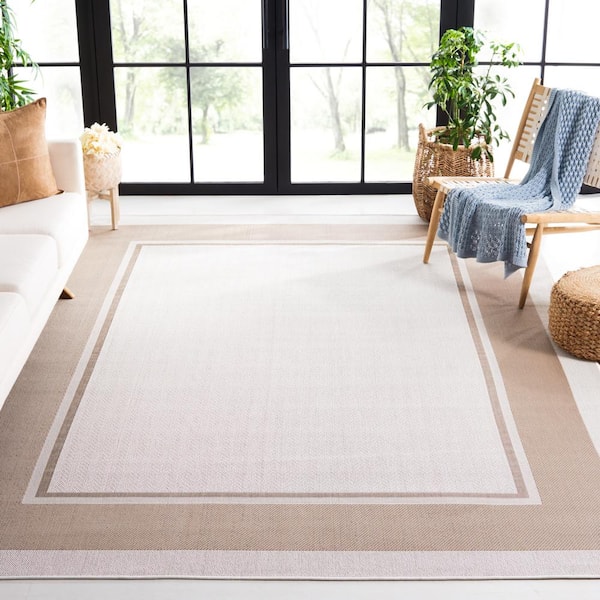 Martha Stewart Ivory/Beige 7 ft. x 7 ft. Square Solid Color Border Indoor/Outdoor Area Rug