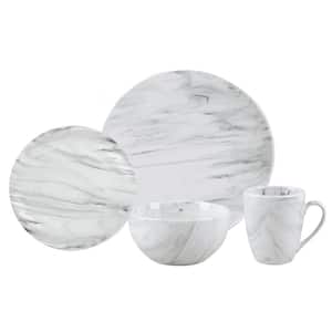 16-Piece Porcelain Grey Marble Set (Service for 4)