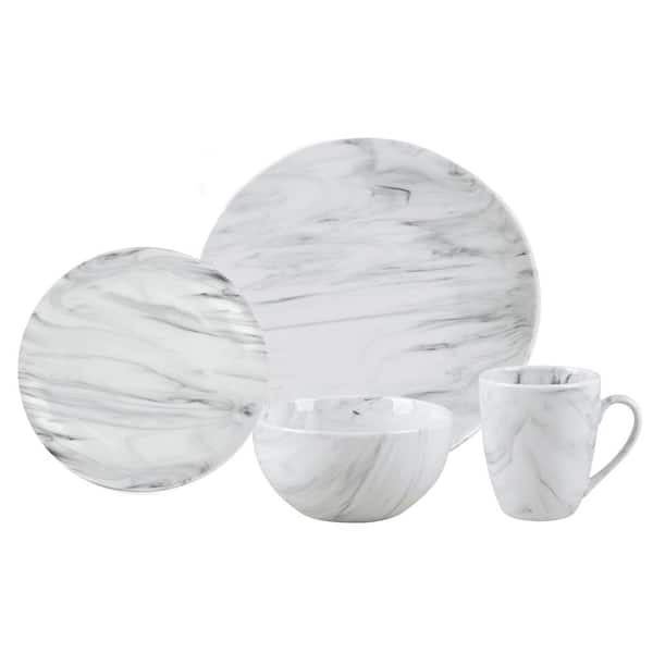 Lorren Home Trends 16-Piece Porcelain Grey Marble Set (Service for 4)