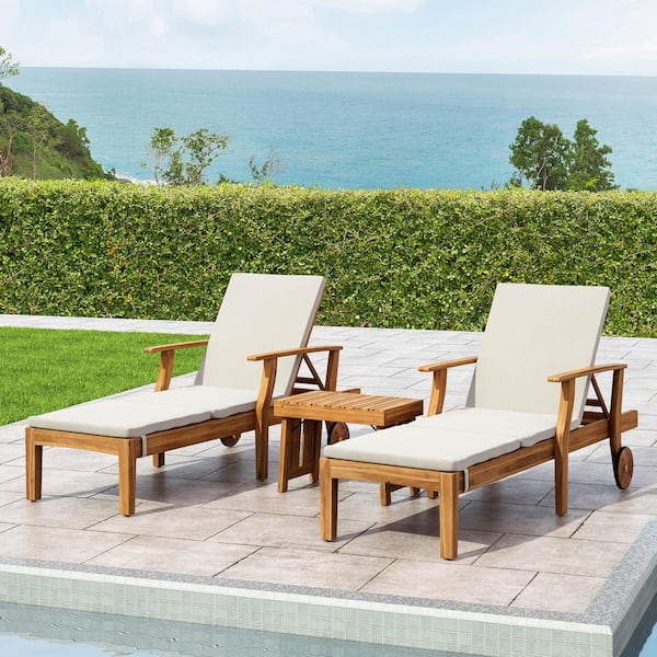 Noble House Perla Teak Brown 5-Piece Wood Outdoor Patio Conversation Seating Set with Cream Cushions