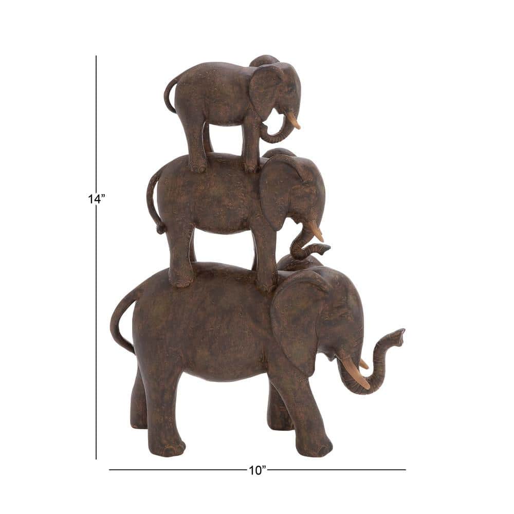 Eclectic Brown Resin Elephant Stack Sculpture
