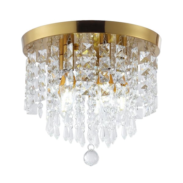 aiwen 11 in. 4-Light Modern Round Crystal Flush Mount Hanging Ceiling Lighting
