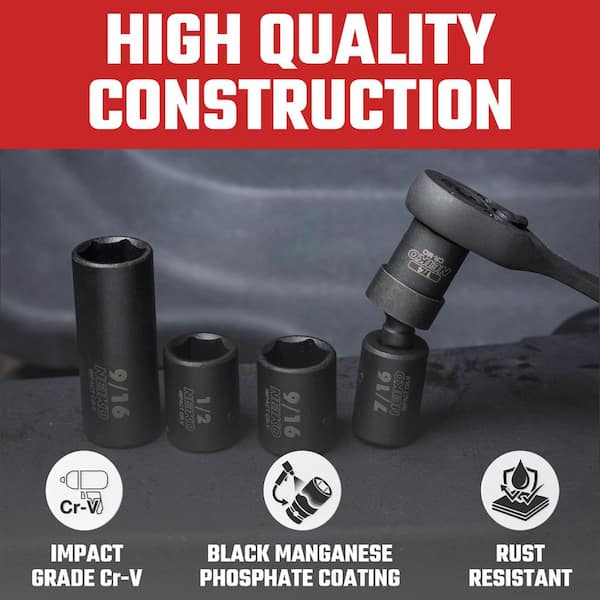 NEIKO 1/4 in. Drive SAE and Metric 6-Point Deep Impact Socket Set
