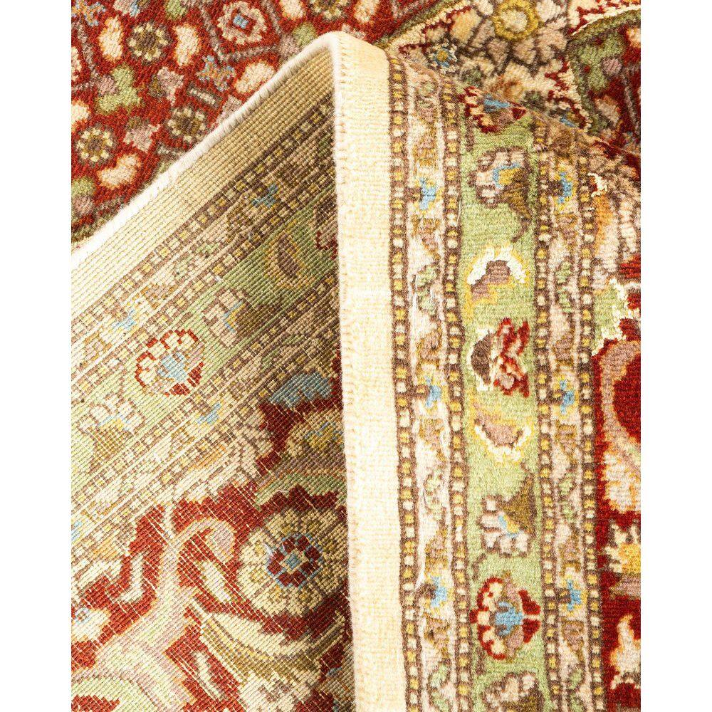 Ivory and Red Hand-Knotted Wool 8' x 10' Oriental Rug