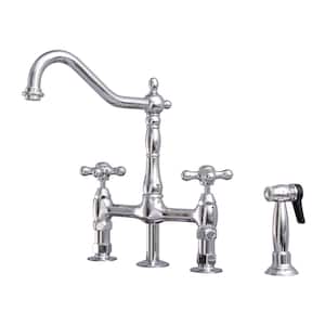 Emral Two Handle Bridge Kitchen Faucet with Cross Handles in Polished Chrome