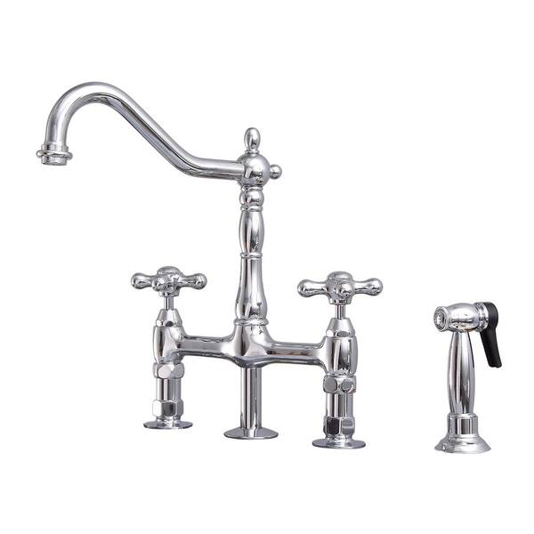 Barclay Products Emral Two Handle Bridge Kitchen Faucet with Cross