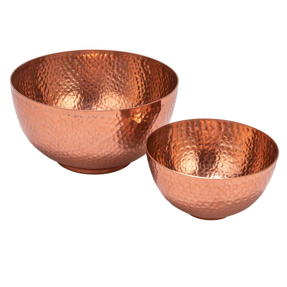 Storied Home 9 in. Copper Round Hammered Metal Serving Bowls (Set of 2)