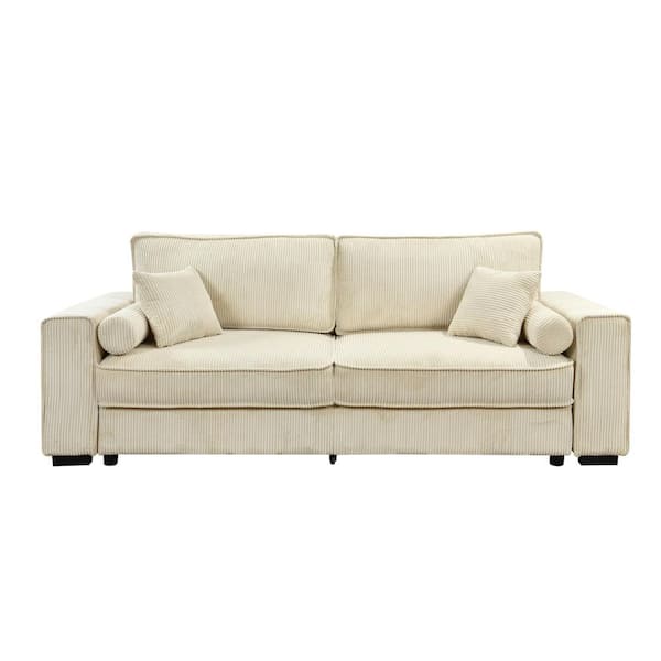 91 in. 3-seat Classic Polyester Sofa Bed in Beige with Storage