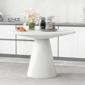 Retro Round White Wood 29.13 in.Pedestal Dining Table Seats for 6