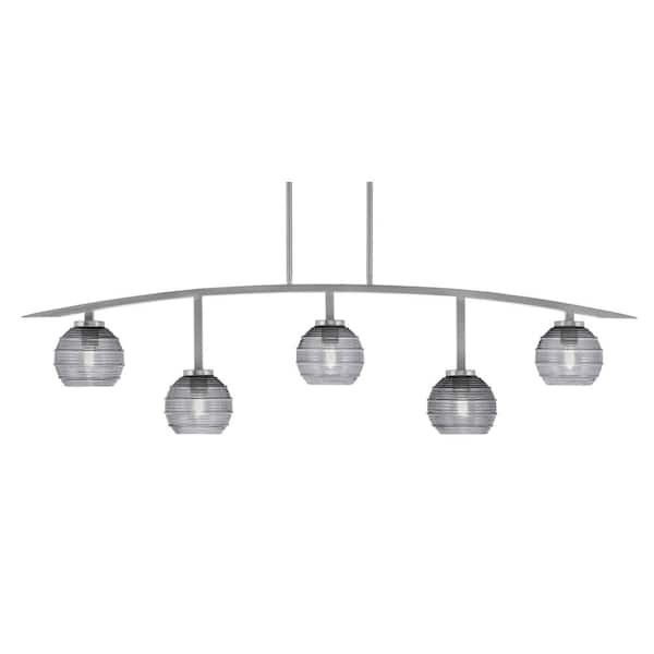 Unbranded Siena 51.25 in. 5-Light Graphite Chandelier with 6 in. Smoke Ribbed Glass Shades, no bulbs included