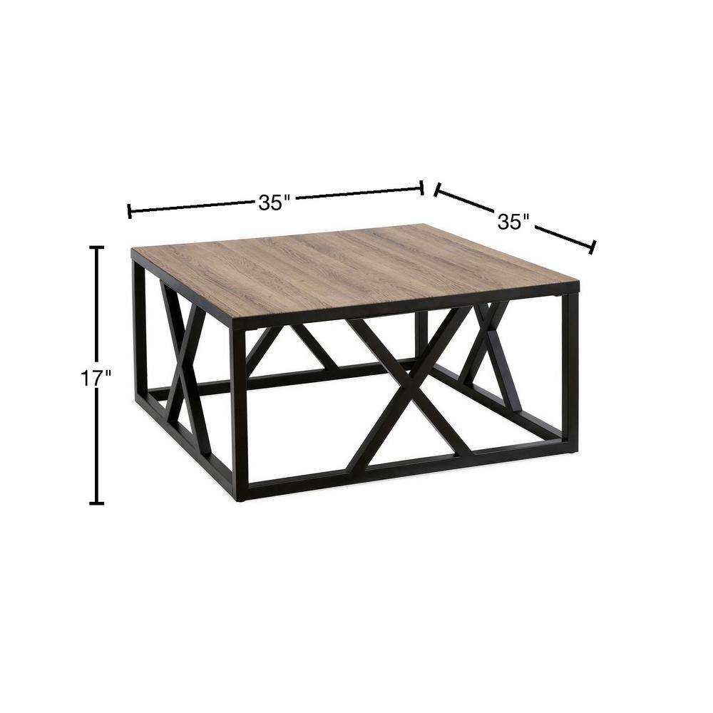 Jedrek 35'' Square Industrial Coffee Table in Blackened Bronze and Rustic Oak