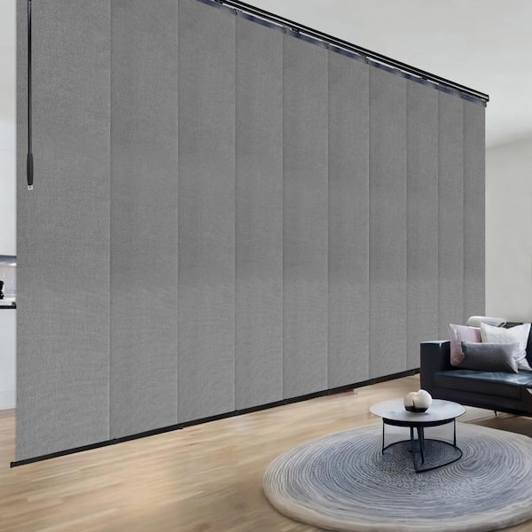 EMOH Cinder Gray 120 in. to 218 in. W x 94 in. L Adjustable 10-Panel Black Double Rail Panel Track with 23.5 in. Slates