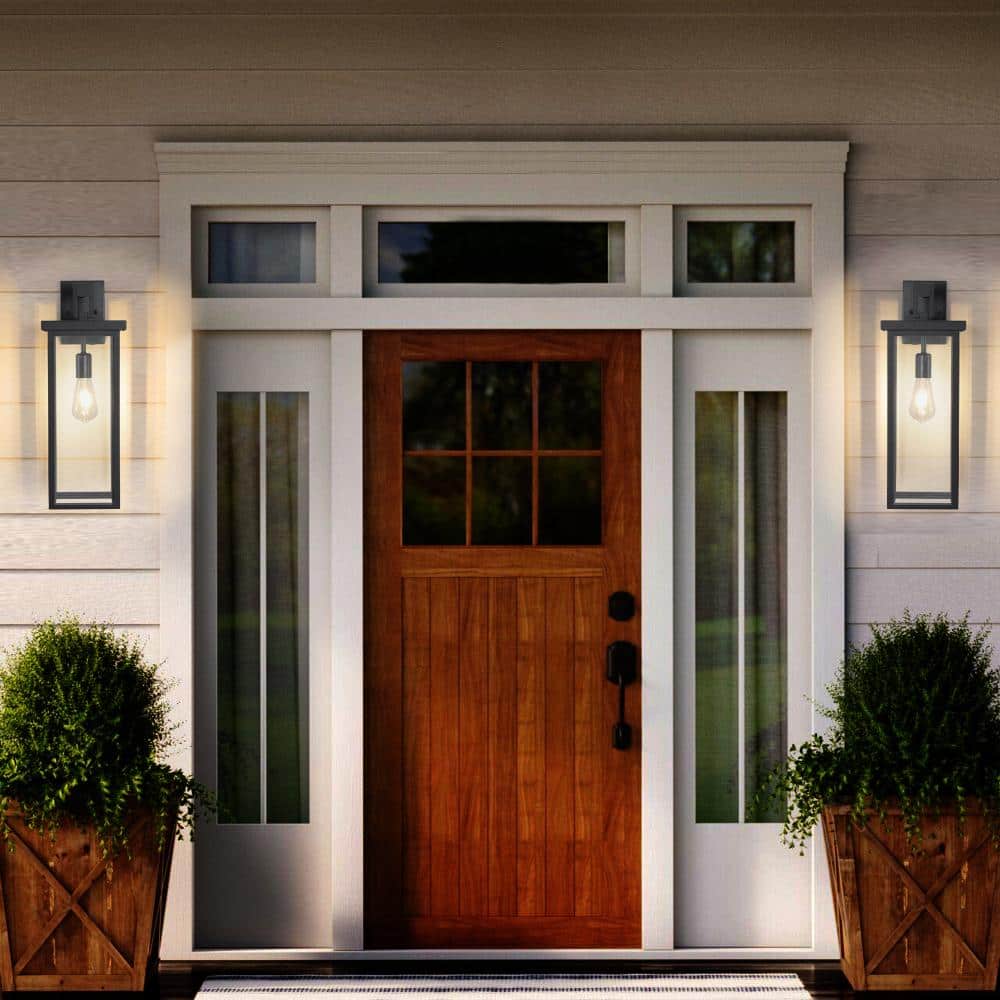 Modern 20 in. 1-Light Black Outdoor Wall Sconce with Clear Glass Shade, Weatherproof, E26 Bulb Compatible price history on PriceWatchPro