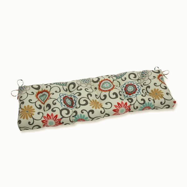 Pillow Perfect Floral Rectangular Outdoor Bench Cushion in Blue