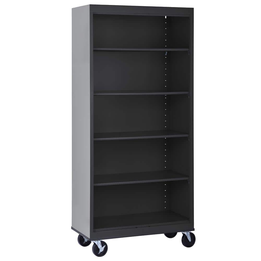 Black Steel Mobile Bookcase with Adjustable Shelves