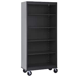 Metal 5-shelf Cart Bookcase with Adjustable Shelves in Black (78 in.)