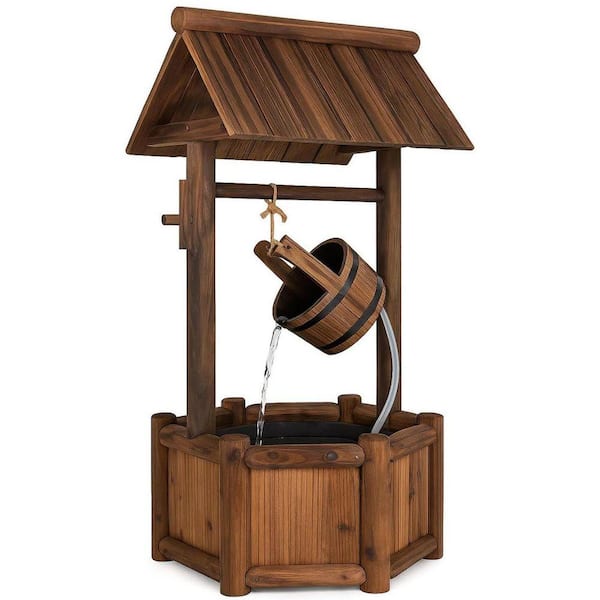 46 in. Wood Waterfall Fountain with Bucket Pump D0FB96KVD7 - The