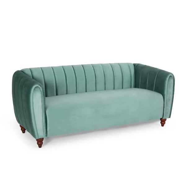 Noble House Missoula 77.25 in. Turquoise and Walnut Polyester 3-Seats Sofa
