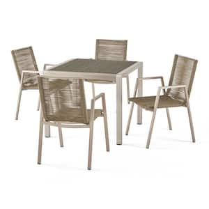 Peridot 30 in. Silver 5-Piece Metal Square Outdoor Dining Set