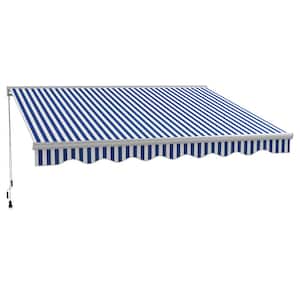 10 ft. x 13 ft. Blue and White Stripes Electric Retractable Awning with Remote Controller and Crank Handle