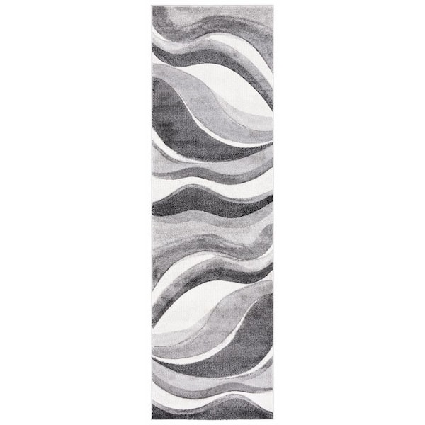 Hollywood 2 ft. x 10 ft. Gray/Ivory Gradient Waves Runner Rug