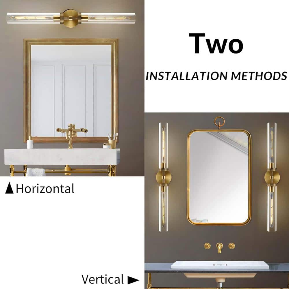 Gold Double Tube Glass and Metal Wall Sconce