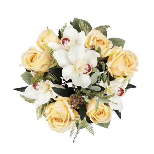LIVING LUXURY 18 in. Ivory Champagne Artificial Mixed Rose