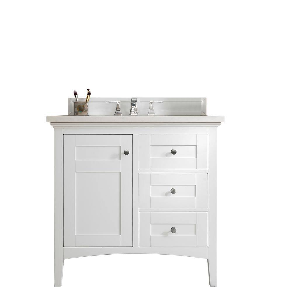 James Martin Vanities Palisades 36 In W Single Bath Vanity In Bright White With Marble Vanity Top In Carrara White With White Basin 527v36bw3car The Home Depot