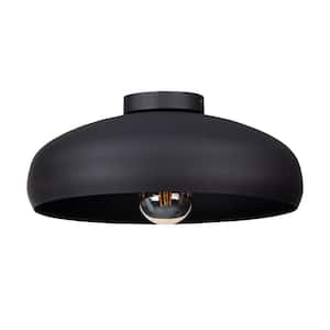 Mogano 15.75 in. W x 6.77 in. H 1-Light Black Flush Mount Ceiling Light with Black Metal Dome Shade