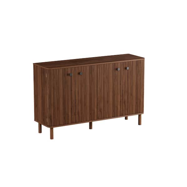 Wavagoo 55 in. W x 15.7 in. D x 34 in. H Assembled Base Kitchen Sideboard Buffet Cabinet in Walnut and 4 Doors