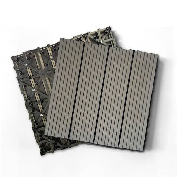 Tidoin Outdoor 1 ft. x 1 ft. Composite Interlocking Tile Deck Tile in Light Gray(20 Per Box)