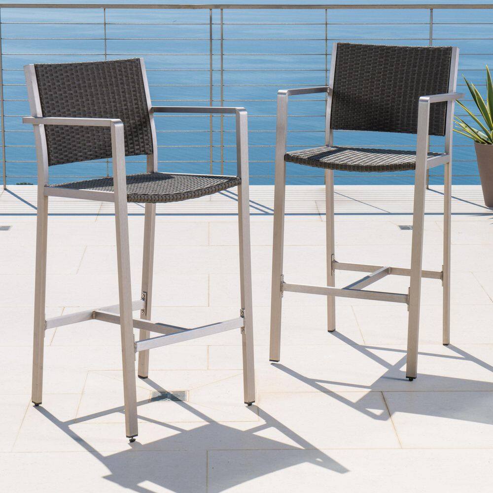 Silver Rust-Proof Aluminum Barstools with PE Rattan Seat and Backrest Outdoor Lounge Chair in Grey Set of 2 price history on PriceWatchPro
