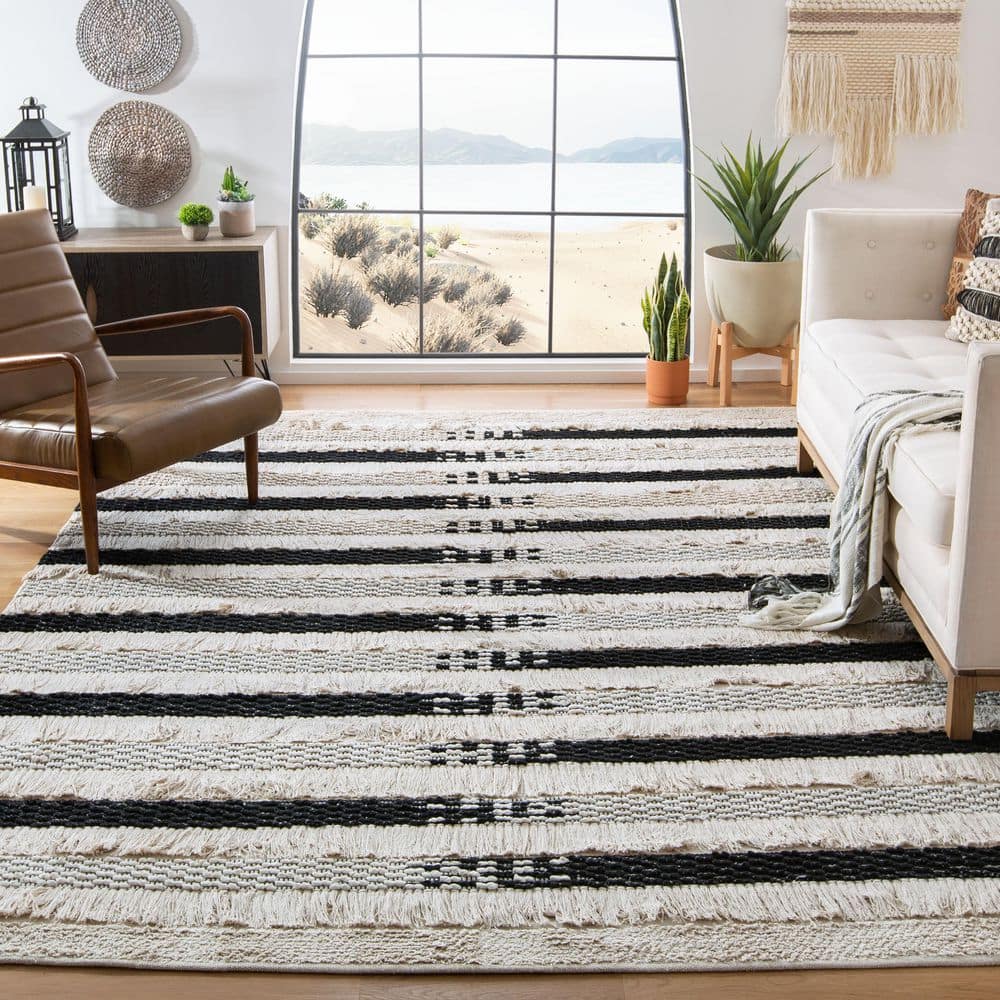 Natura 10 ft. x 14 ft. Ivory/Black Distressed Striped Area Rug price history on PriceWatchPro