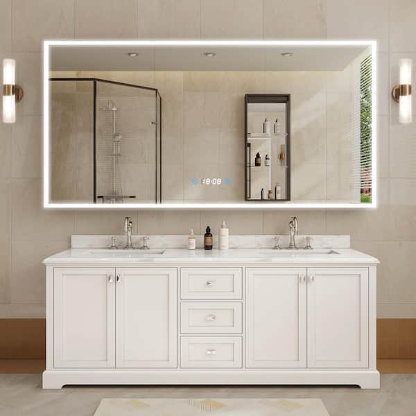 60 in. W x 36 in. H Large Black Rectangular Flowing LED Light Aluminum Surface Mount Medicine Cabinet with Mirror