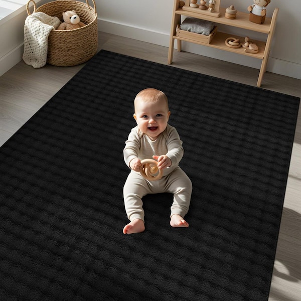 Aurora 3 ft. x 5 ft. Black Non-Slip Rubber Back Washable Polyester Checker Indoor Entryway Rug