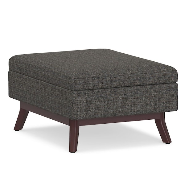 Simpli Home Owen 34 in. Wide Mid Century Modern Rectangle Coffee Table Storage Ottoman in Ebony Tweed Look Fabric, Assembled