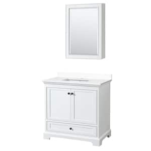 Deborah 36 in. W x 22 in. D x 35 in. H Single Bath Vanity in White with White Cultured Marble Top and Mirror