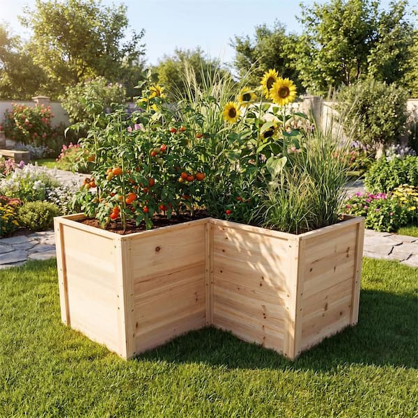 Costway 24 in. L-Shaped Deep Root Planter Box Wooden Raised Garden