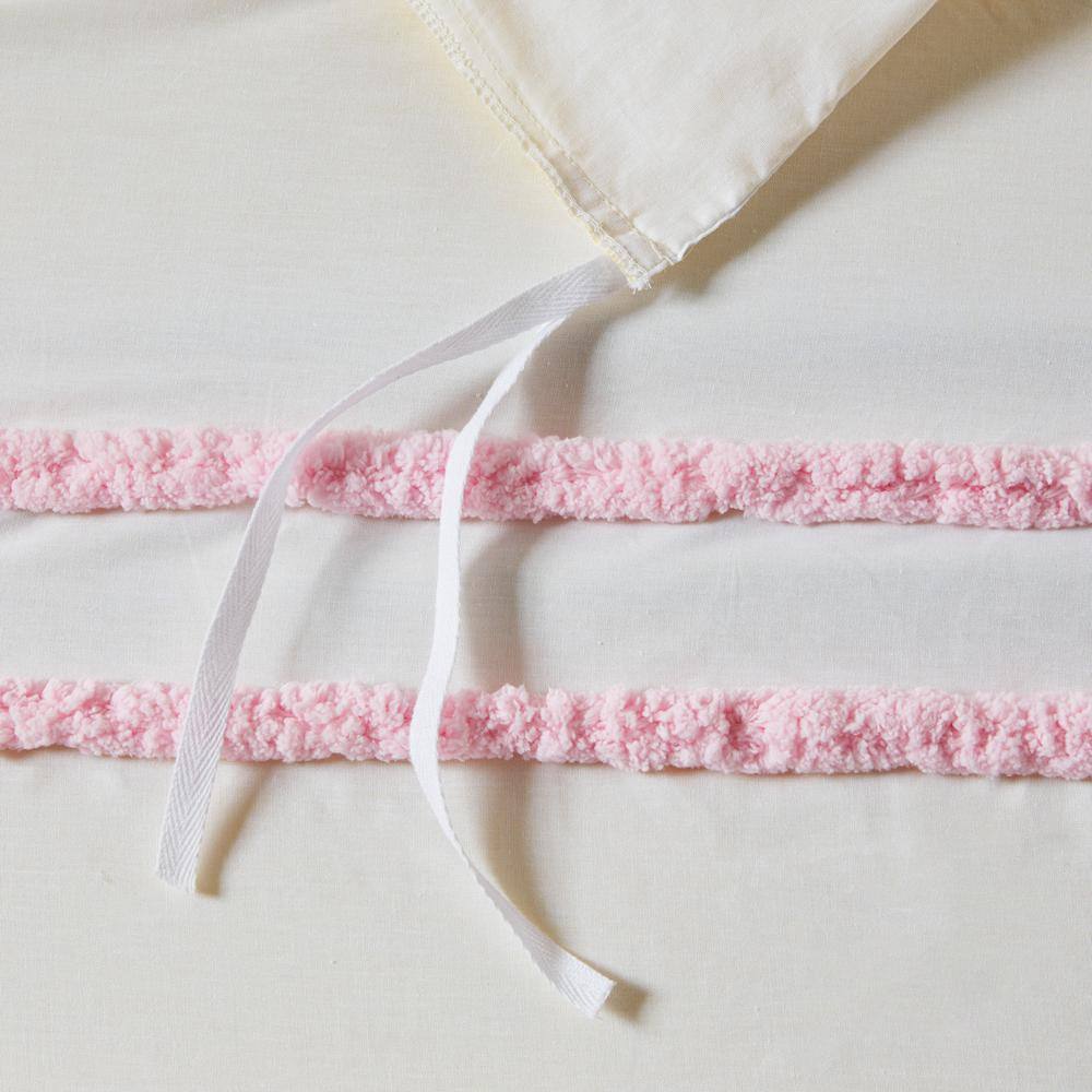 Twin Pink Cotton Chenille Trim Kids Duvet Cover Set
