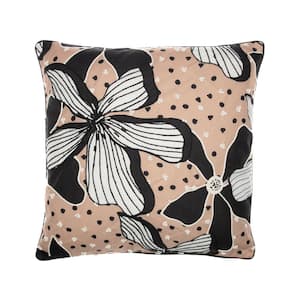 Stacy Garcia Beige/Black Floral Hand-Woven 20 in. x 20 in. Throw Pillow