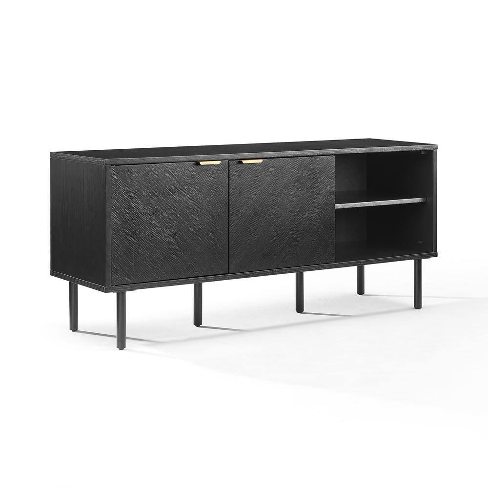 Brody Black Oak Record Storage Sideboard with Brass Handles