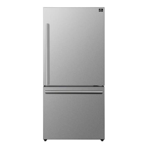 Forno Milano 31" Espresso Bottom Freezer Right Swing Door 17.2 cu. ft. Refrigerator in Stainless Steel with Brass Handles