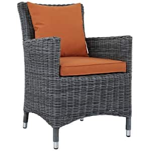 Summon Patio Wicker Outdoor Dining Chair with Sunbrella Canvas Tuscan Cushions
