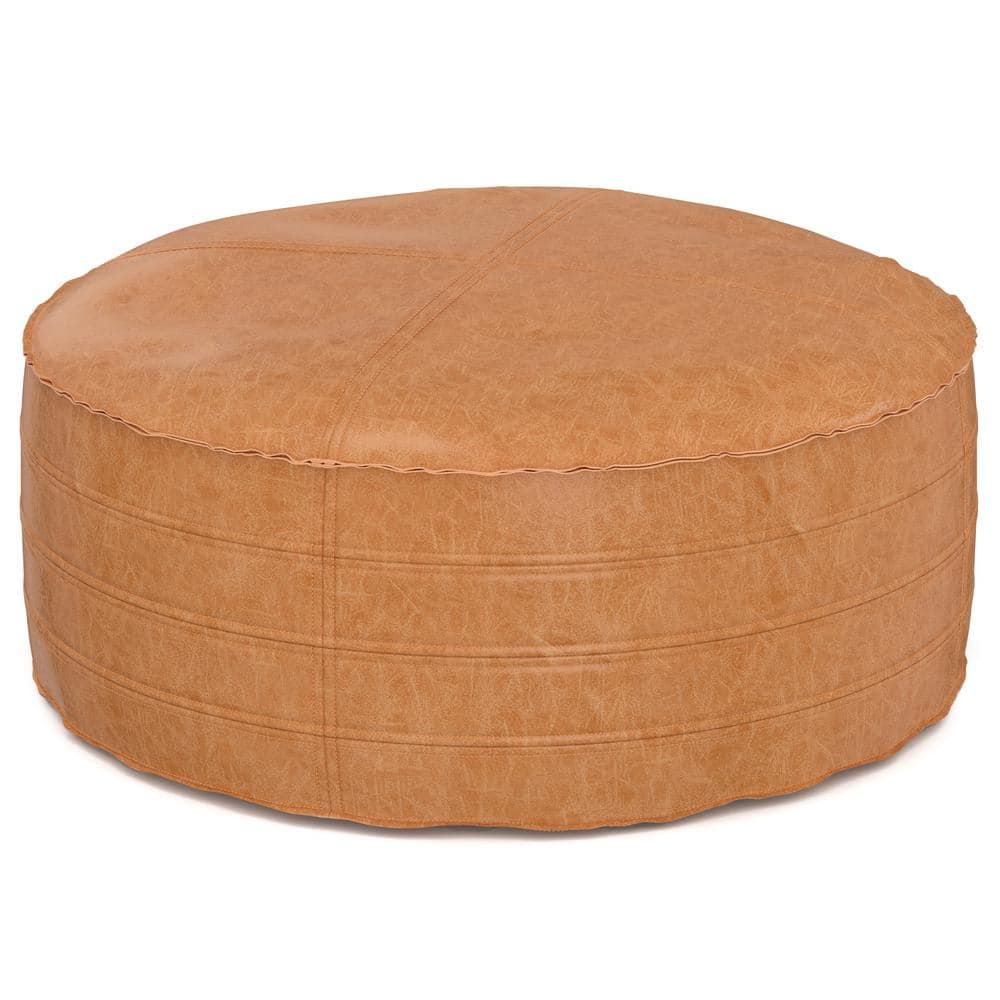 Brody Distressed Brown 32 in. Faux Leather Round Coffee Table Pouf price history on PriceWatchPro